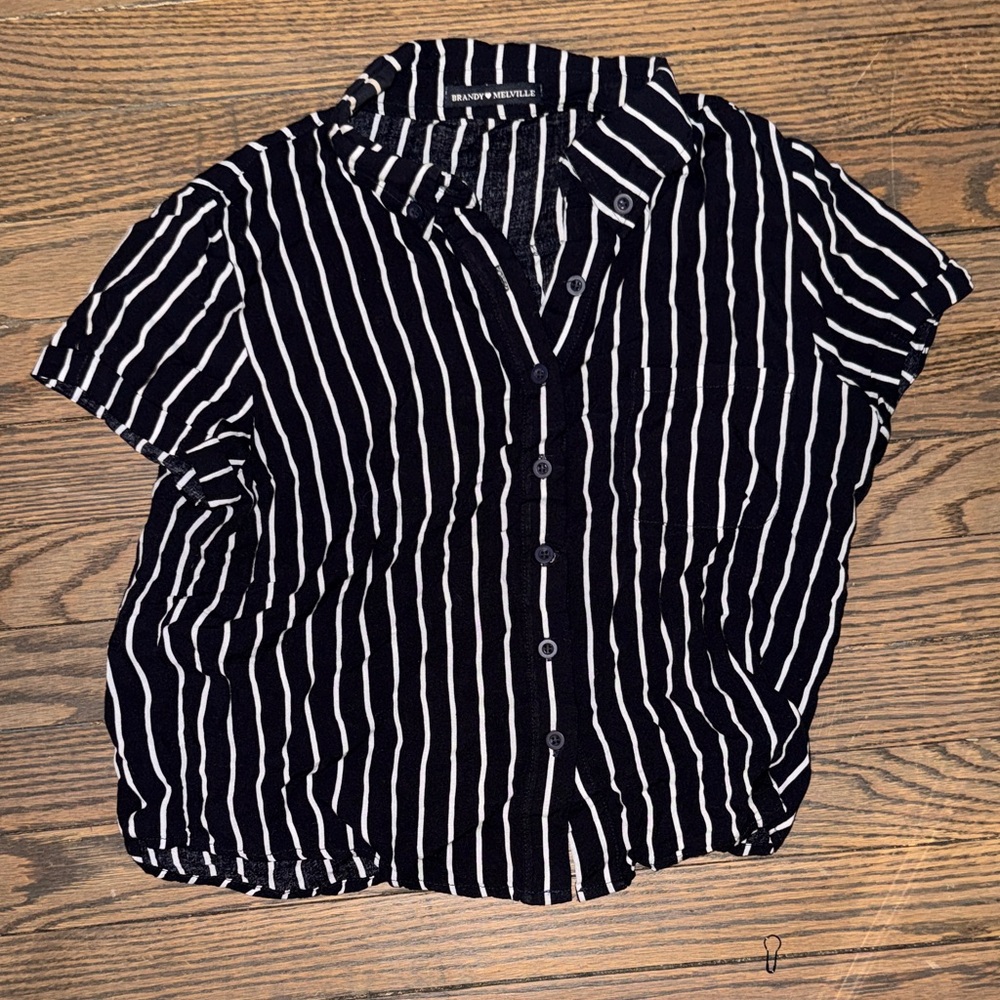 Brandy Melville Black and White Striped Button-Down Shirt